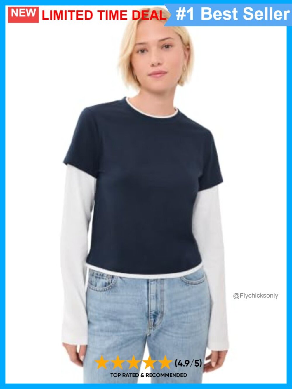 Layered Long Sleeve Crew Neck Tee Mid-Weight Stretch Jersey